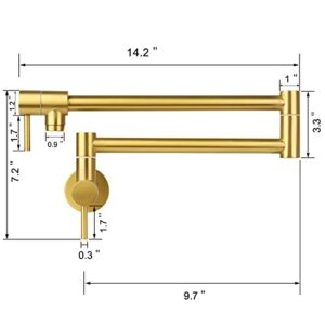 KWODE Gold Pot Filler Faucet 24 Inch Brass Commercial Wall Mount Kitchen Sink Faucet Folding Stretchable with Single Hole Two Handles