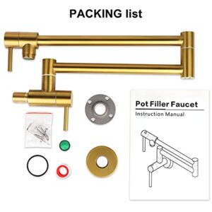 KWODE Gold Pot Filler Faucet 24 Inch Brass Commercial Wall Mount Kitchen Sink Faucet Folding Stretchable with Single Hole Two Handles