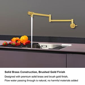 KWODE Gold Pot Filler Faucet 24 Inch Brass Commercial Wall Mount Kitchen Sink Faucet Folding Stretchable with Single Hole Two Handles