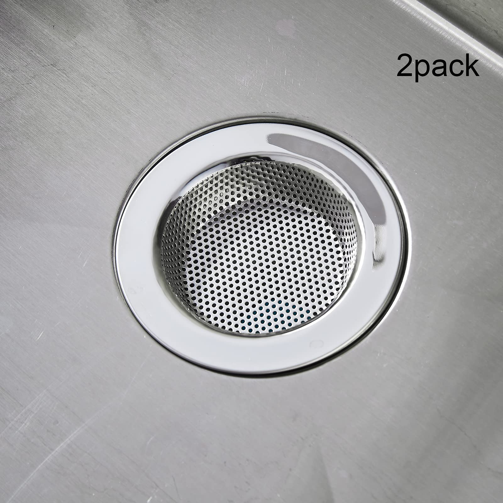 Kitchen Sink Strainer Stainless Steel, LASSHSWA Kitchen Sink Drain Strainer, Sink Strainers for Kitchen Sinks with Large Wide Rim 4.5" Diameter (2 Pack)