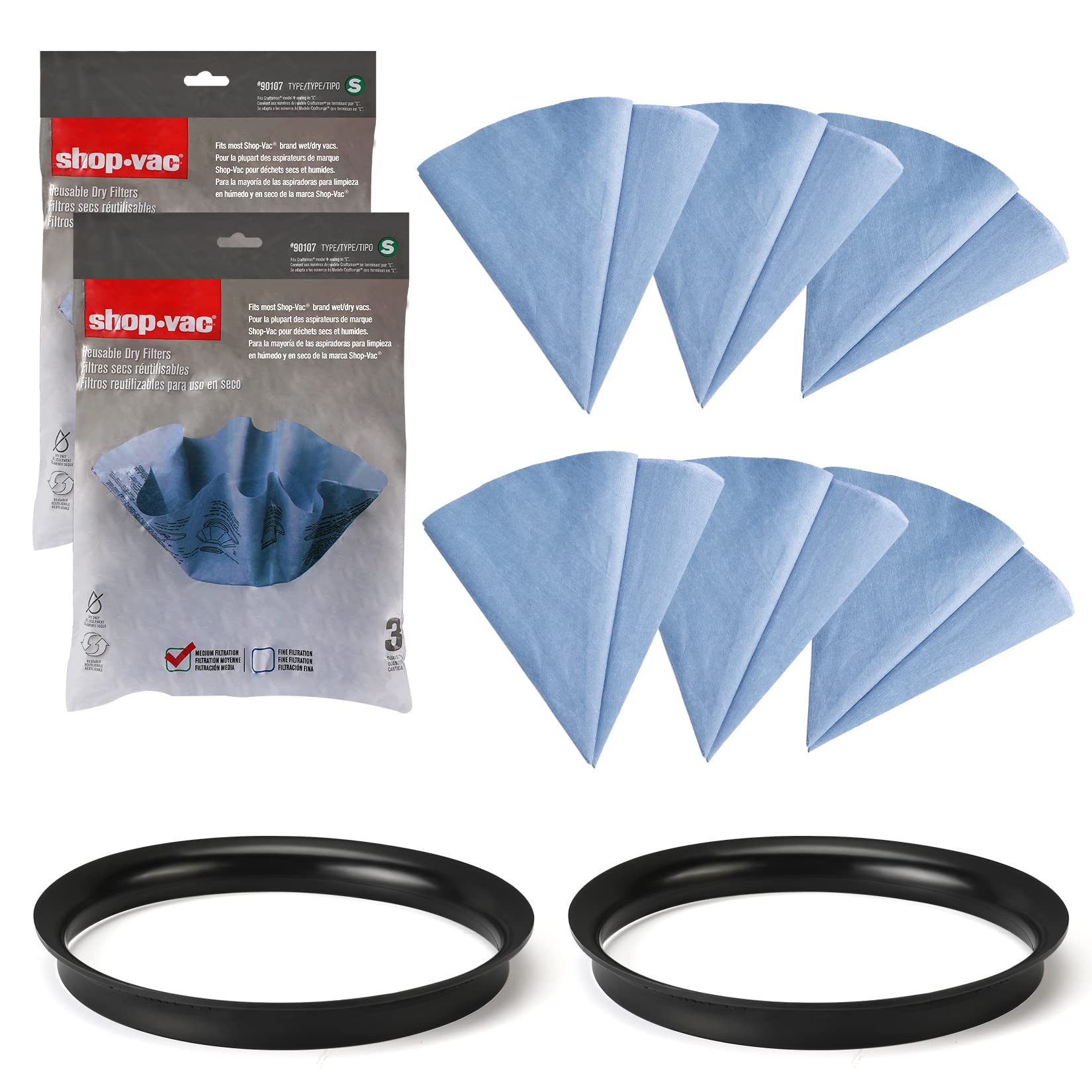 Shop-Vac 90107 Paper Disc Filter Reusable for Most Shop-Vac Wet/Dry Vacuum Cleaners 5 Gallon and Above, Replacement Parts #9010700, 9013700, 6 Pack