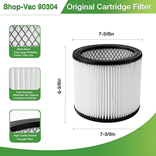 Shop-Vac 90304/90344 Replacement Cartridge Filter, Fits most Shop-Vac Dry Vacuums 5 Gallon and above, Original, Reusable, 1 Pack