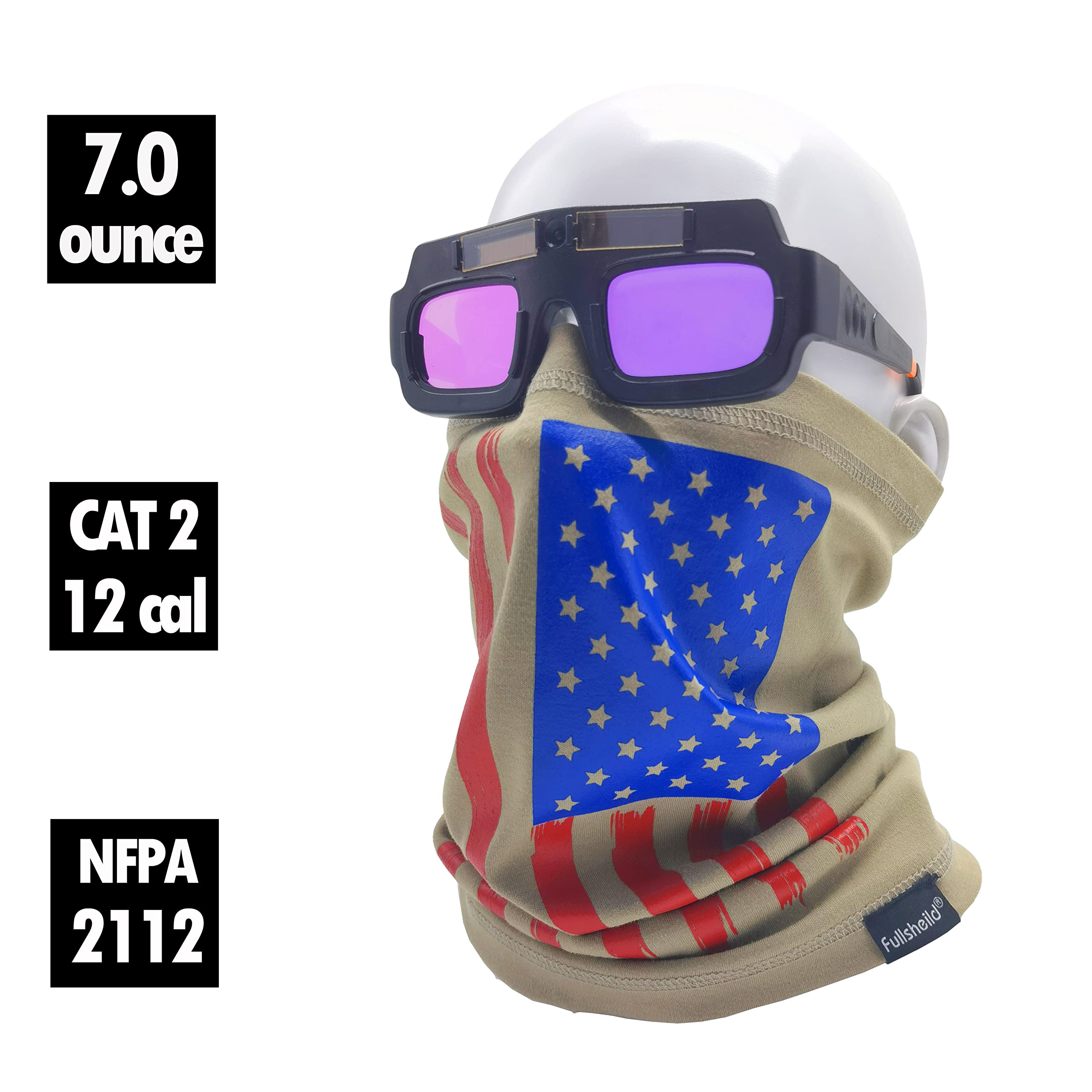 Fullsheild American Flag FR Gaiter Face Mask CAT2 Fire Resistant Cotton Neck Tube Cover Snood for Welding Electrican Working Army Rescue Tactical One Size