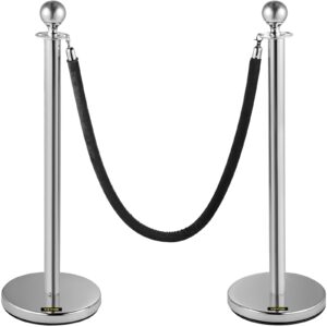 vevor velvet ropes and posts 2 pcs, 5 ft black velvet rope, stanchion post with ball top, crowd control barriers silver stanchions, red carpet poles, crowd control ropes and poles for party supplies