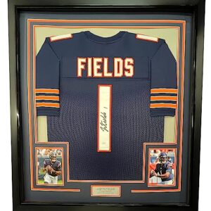 Framed Autographed/Signed Justin Fields 33x42 Chicago Blue Football Jersey JSA COA