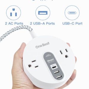 Power Strip Surge Protector with USB C - Extension Cord Flat Plug with 2 Widely AC Outlet and 3 USB, Small Desktop Charging Station with 5 ft Power Cord, Compact for Travel, Home and Office (490J)