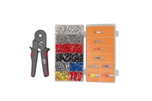 n/c toolex ferrule crimping tool kit self adjusting ratchet crimper pliers with 1800 pcs awg 23-7 terminal connectors for wiring project black,red