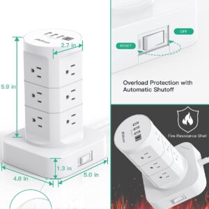 Surge Protector Power Strip Tower - 12 Widely Outlets with 4 USB Ports (1 USB C), 6FT Heavy Duty Extension Cord, Flat Multi Plug Outlet Extender Overload Protection for Home Office