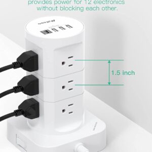 Surge Protector Power Strip Tower - 12 Widely Outlets with 4 USB Ports (1 USB C), 6FT Heavy Duty Extension Cord, Flat Multi Plug Outlet Extender Overload Protection for Home Office