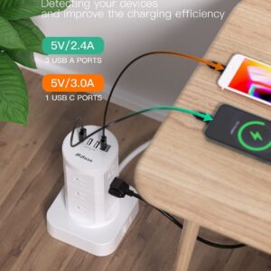 Surge Protector Power Strip Tower - 12 Widely Outlets with 4 USB Ports (1 USB C), 6FT Heavy Duty Extension Cord, Flat Multi Plug Outlet Extender Overload Protection for Home Office