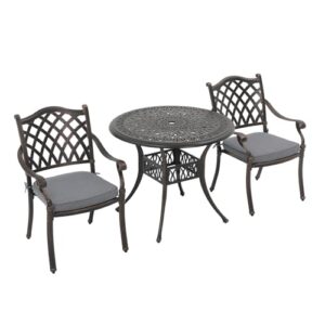 joivi 3 piece patio furniture dining set, cast aluminum outdoor dining chairs and table set with umbrella hole, stackable chairs, antique bronze patio bistro set for balcony, lawn, garden, backyard