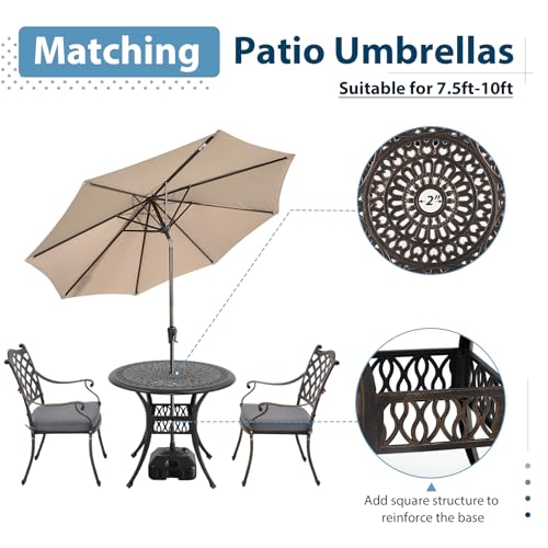 JOIVI 3 Piece Patio Furniture Dining Set, Cast Aluminum Outdoor Dining Chairs and Table Set with Umbrella Hole, Stackable Chairs, Antique Bronze Patio Bistro Set for Balcony, Lawn, Garden, Backyard