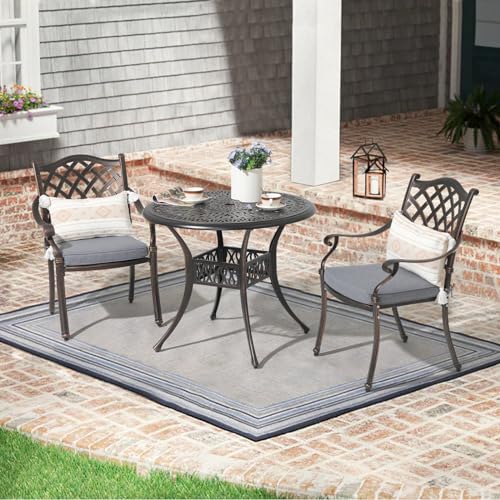 JOIVI 3 Piece Patio Furniture Dining Set, Cast Aluminum Outdoor Dining Chairs and Table Set with Umbrella Hole, Stackable Chairs, Antique Bronze Patio Bistro Set for Balcony, Lawn, Garden, Backyard