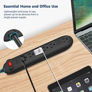 Power Strip Surge Protector with 6 AC Outlets, Manymax 6Ft Extension Cord, 1050J Surge Protection, Overload Protection (125V/15A/1875W), Wall Mount Power Strip for Home, Office, Hotel-Black (1 Pack)