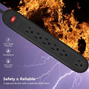 Power Strip Surge Protector with 6 AC Outlets, Manymax 6Ft Extension Cord, 1050J Surge Protection, Overload Protection (125V/15A/1875W), Wall Mount Power Strip for Home, Office, Hotel-Black (1 Pack)