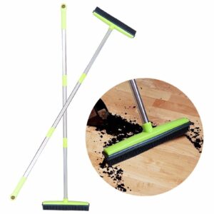 Carpet Hair Removal Broom with Squeegee, Rubber Floor Broom Carpet Rake, Adjustable Long Handle 49" Length for Pet Cat Dog Hair Carpet Hardwood Tile Windows Clean Water Resistant