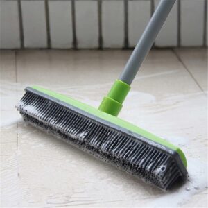 Carpet Hair Removal Broom with Squeegee, Rubber Floor Broom Carpet Rake, Adjustable Long Handle 49" Length for Pet Cat Dog Hair Carpet Hardwood Tile Windows Clean Water Resistant