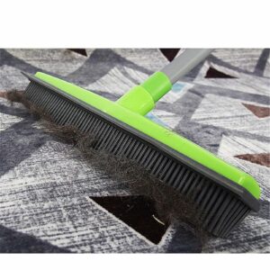 Carpet Hair Removal Broom with Squeegee, Rubber Floor Broom Carpet Rake, Adjustable Long Handle 49" Length for Pet Cat Dog Hair Carpet Hardwood Tile Windows Clean Water Resistant