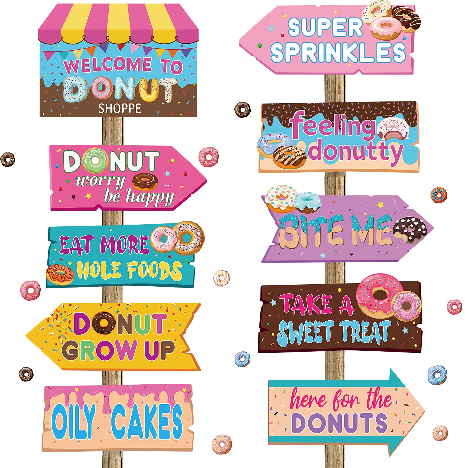 Jetec 20 Pieces Donut Party Directional Signs Donut Welcome Sign Donut Party Yard Sign Outdoor Lawn Decoration for Donut Party Decoration Supplies