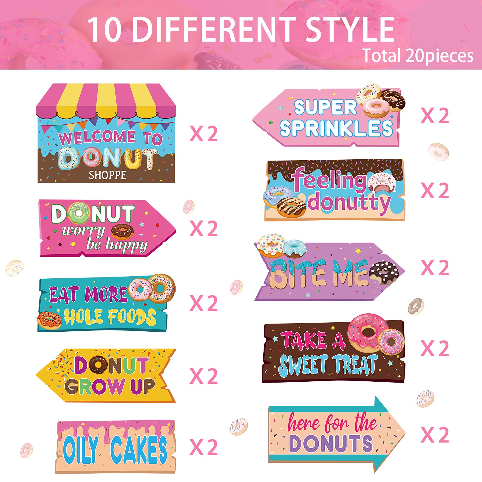 Jetec 20 Pieces Donut Party Directional Signs Donut Welcome Sign Donut Party Yard Sign Outdoor Lawn Decoration for Donut Party Decoration Supplies