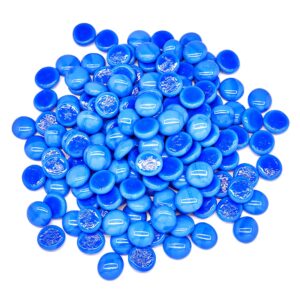 twinkling high luster round fire pit glass stones,glass marbles,glass pebbles,glass beads gems chips for fire pit vase fillers crafts aquarium garden decoration,17-19mm,1-pound jar (blue porcelain)