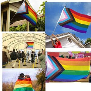 Progress Pride Rainbow Flag 3x5 ft LGBTQ Gay Pride Flags All Inlcusive Progressive Bisexual Non Binary Lesbian Transgender Flag Indoor Outdoor Wall