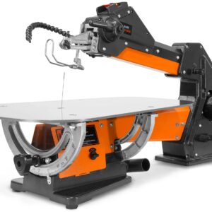 WEN LL2156 21-Inch 1.6-Amp Variable Speed Parallel Arm Scroll Saw with Extra-Large Dual-Bevel Steel Table, Black Orange