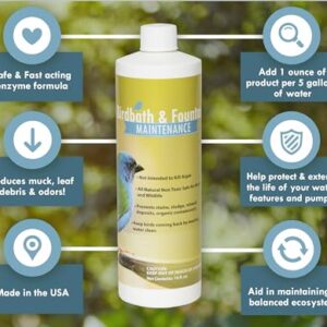 Sanco Bird Bath & Fountain Maintenance, Fast-Acting Enzyme-Based Formula Will Extend The Life of Your Water Feature, Aid in Maintaining a Balanced Ecosystem, 16 oz