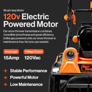 SuperHandy Electric Snow Thrower Walk-Behind Blower Corded AC 120V 15A 18 x 10 Inch Clearing Path 25 Feet Throwing Distance 720 lbs/Min LED Headlights for Driveway Walking Path Yards