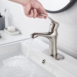 Bathroom Faucet Brushed Nickel Single Hole Sink Single Handle Bathroom Faucet Vanity Modern Commercial Lead-Free Solid Brass Bathroom Faucet is Suitable for 1 or 3 Holes