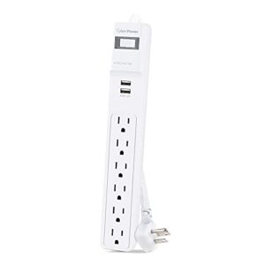 CyberPower P606URC2 Surge Protector, 500J/125V, 15A, 6 Outlets, 2 USB Charging Ports, 6 Foot Cord, White