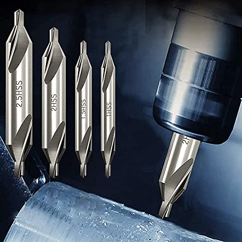 KEWAYO 7Pieces Center Drill Bits Set, M2 High Speed Steel 60 Degree Angle Center Drill Bits Kit Countersink Tools for Lathe Metalworking Size 1.0 1.5 2.0 2.5 3.0 4.0 5.0