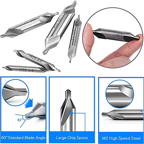 KEWAYO 7Pieces Center Drill Bits Set, M2 High Speed Steel 60 Degree Angle Center Drill Bits Kit Countersink Tools for Lathe Metalworking Size 1.0 1.5 2.0 2.5 3.0 4.0 5.0