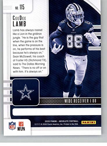 2020 Panini Absolute #115 CeeDee Lamb RC Rookie Dallas Cowboys NFL Football Trading Card