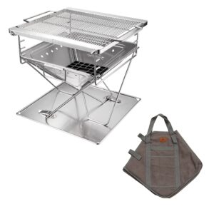 campingmoon 3-in-1 portable stainless steel wood burning grill and fire pit 16x18-inch with carrying bag mt-045