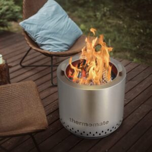 thermomate Large Outdoor Fire Pit for Patio Backyard, 17x16.5 Inch Stainless Steel Round Bowl Wood Burning, Smokeless , Portable Camping Fire Pit