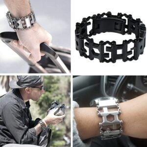 Multitool Bracelet 29 in 1, 22cm Stainless Steel, Multi Tool Bracelet for Men Outdoor Travel Watch Strap, Multifunctional Wristbands, Portable Wearable Multitool Trend Bracelet with A Pry Tool (Black)