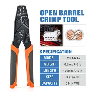 iCrimp IWC-1424A Crimping Tools for Deutsch DT Series Stamped & Formed Contact, Open Barrel Terminal Crimping Tool, AWG14 to AWG24 Wire Crimper