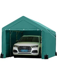 finfree 10 x 20 ft heavy duty carport with removable sidewalls and doors，car cnopy with 4 sandbags, garage shelter for outdoor party, birthday, garden, boat, green