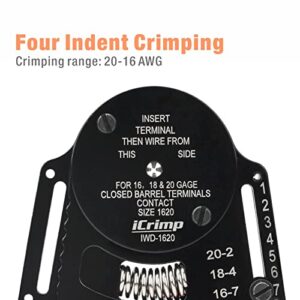 iCrimp IWD-1620 Deutsch Crimp Tool, Size 16 Deutsch Crimper, Solid Barrel Contact & Circular Connector Contacts Crimping Tool, 8 Indents Wire Crimper, AWG16 to AWG20