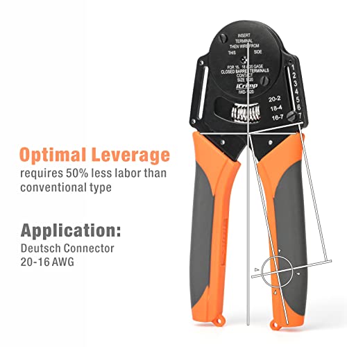 iCrimp IWD-1620 Deutsch Crimp Tool, Size 16 Deutsch Crimper, Solid Barrel Contact & Circular Connector Contacts Crimping Tool, 8 Indents Wire Crimper, AWG16 to AWG20