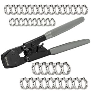ispinner pex crimping tool, clamp cinch crimp tool crimper for stainless steel pex clamps from 3/8" to 1", with 40pcs pex crimp rings 3/8" 1/2" 3/4" 1"