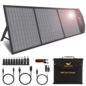 ecosonique foldable solar panel 60w with adjustable kickstand, portable solar panel for power station, 18v folding solar charge with 2 usb outputs for rv laptops solar generator van camping off-grid