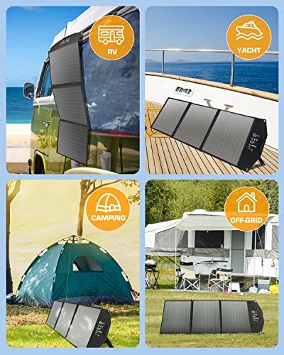 Ecosonique Foldable Solar Panel 60W with Adjustable Kickstand, Portable Solar Panel for Power Station, 18V Folding Solar Charge with 2 USB Outputs for RV Laptops Solar Generator Van Camping Off-Grid