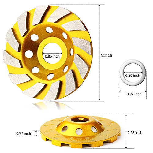 2 Pieces Diamond Cup Grinder 4 Inch Concrete Turbo Diamond Grinding Cup Wheel 12 Segs Heavy Duty Angle Grinder Wheels for Angle Grinder