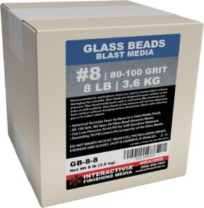 #8 glass beads - 8 lb or 3.6 kg - blasting abrasive media (fine) 80-100 mesh or grit - spec no 8 for blast cabinets or sand blasting guns - small beads for cleaning and finishing
