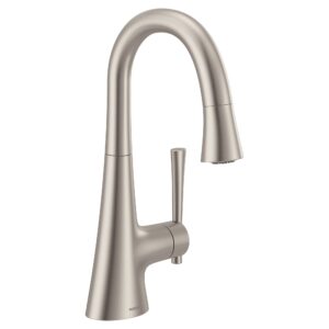 moen 6126srs kurv collection one-handle pulldown bar faucet with power clean featuring reflex, stainless