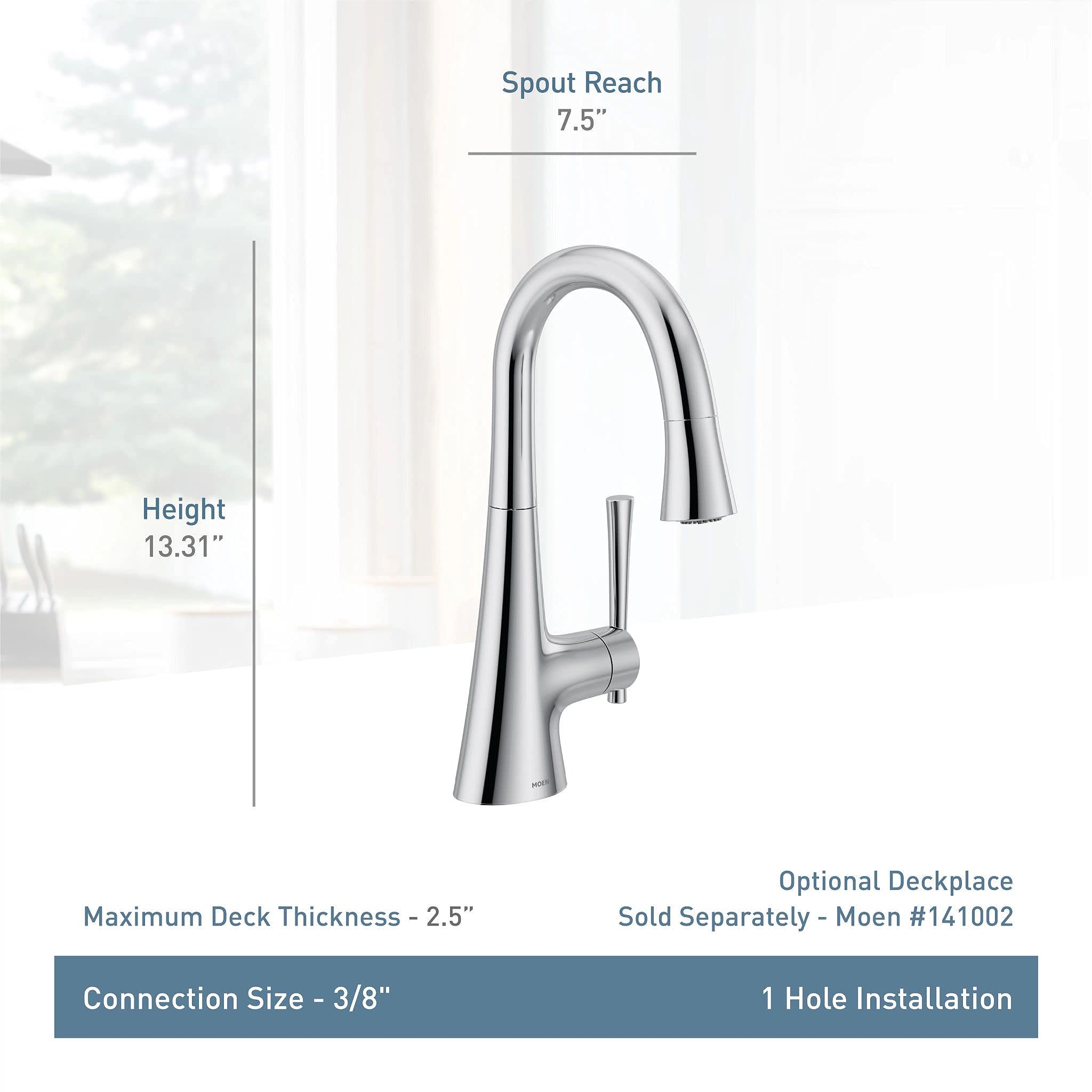 Moen 6126SRS Kurv Collection One-Handle Pulldown Bar Faucet with Power Clean Featuring Reflex, Stainless