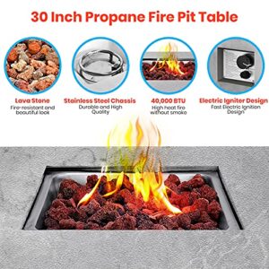 SereneLife Concrete Outdoor Propane Fire Pit Table - CSA/ETL Certified Safe 40,000 Pulse Ignition Weatherproof Square Propane Gas Fire Table - Adjustable Flame, Thermocouple - SLFPLG9