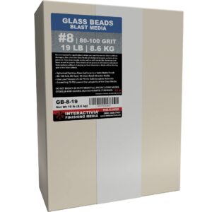 #8 glass beads - 19 lb or 8.6 kg - blasting abrasive media (fine) 80-100 mesh or grit - spec no 8 for blast cabinets or sand blasting guns - small beads for cleaning and finishing